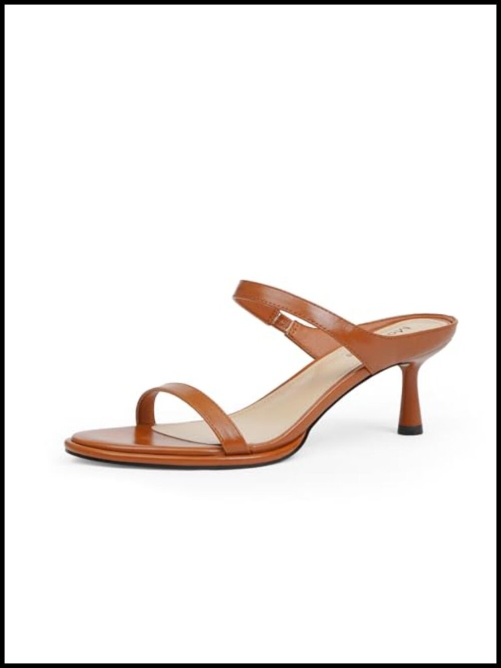 Modatope Women's Two Strap Kitten Heel Sandals, Rounded Toe Slip On Heels, Faux